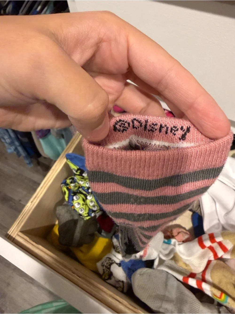Disney Pink and Gray Striped Knit Sock